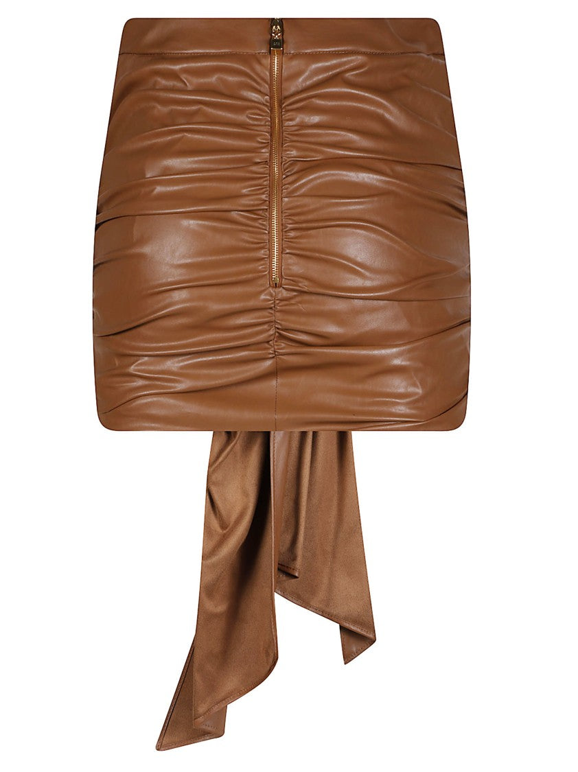 Elisabetta Franchi Ruched Mini Skirt With Asymmetrical Draped Tie Detail