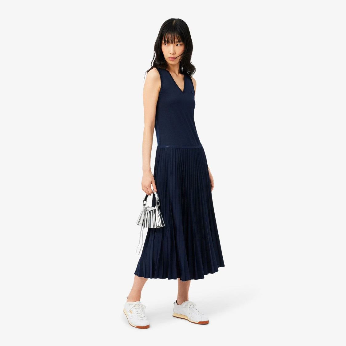 Lacoste Flowing Midi Dress With Fitted Bodice
