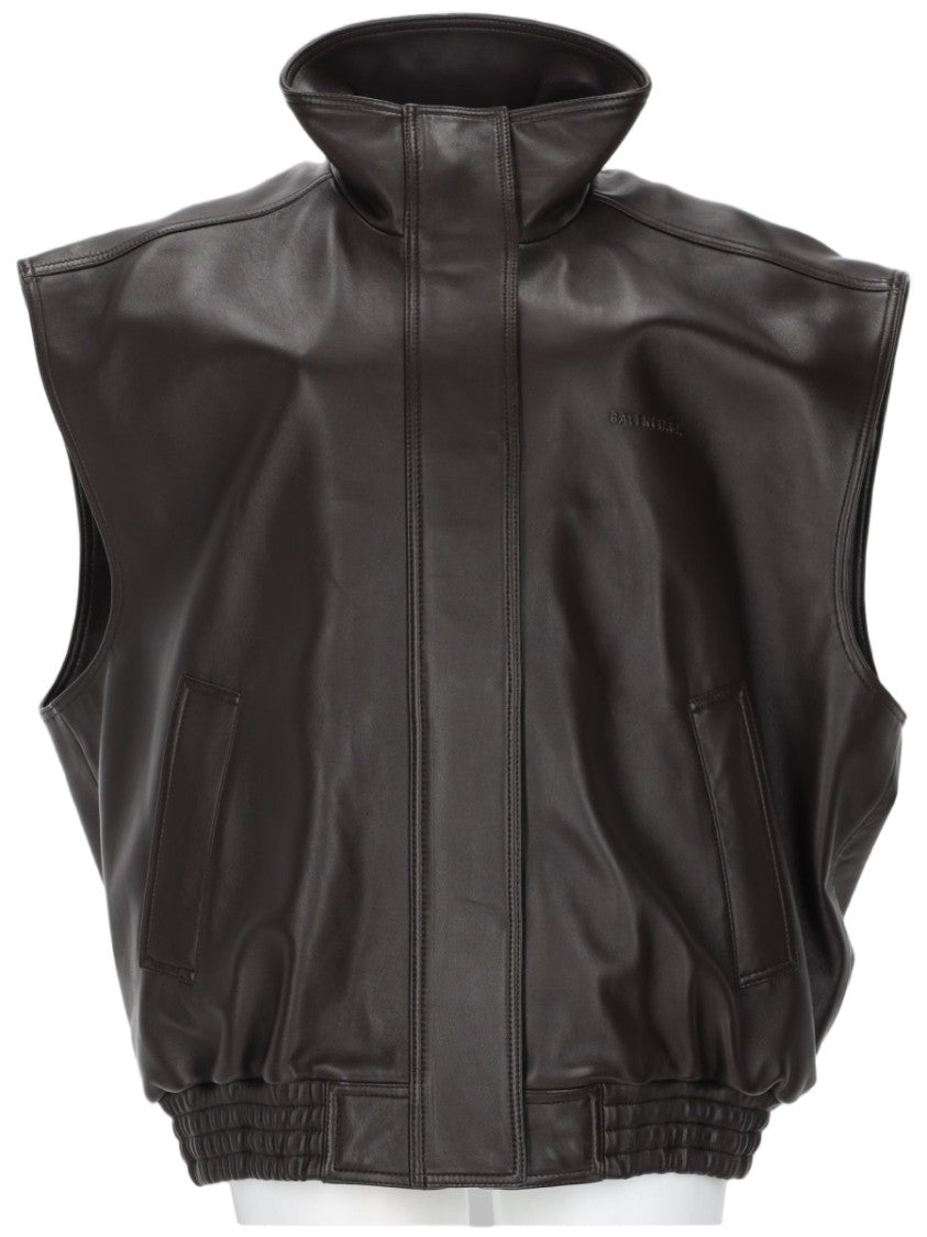 Balenciaga Sleeveless Soft Leather Blouson With High Stand Collar