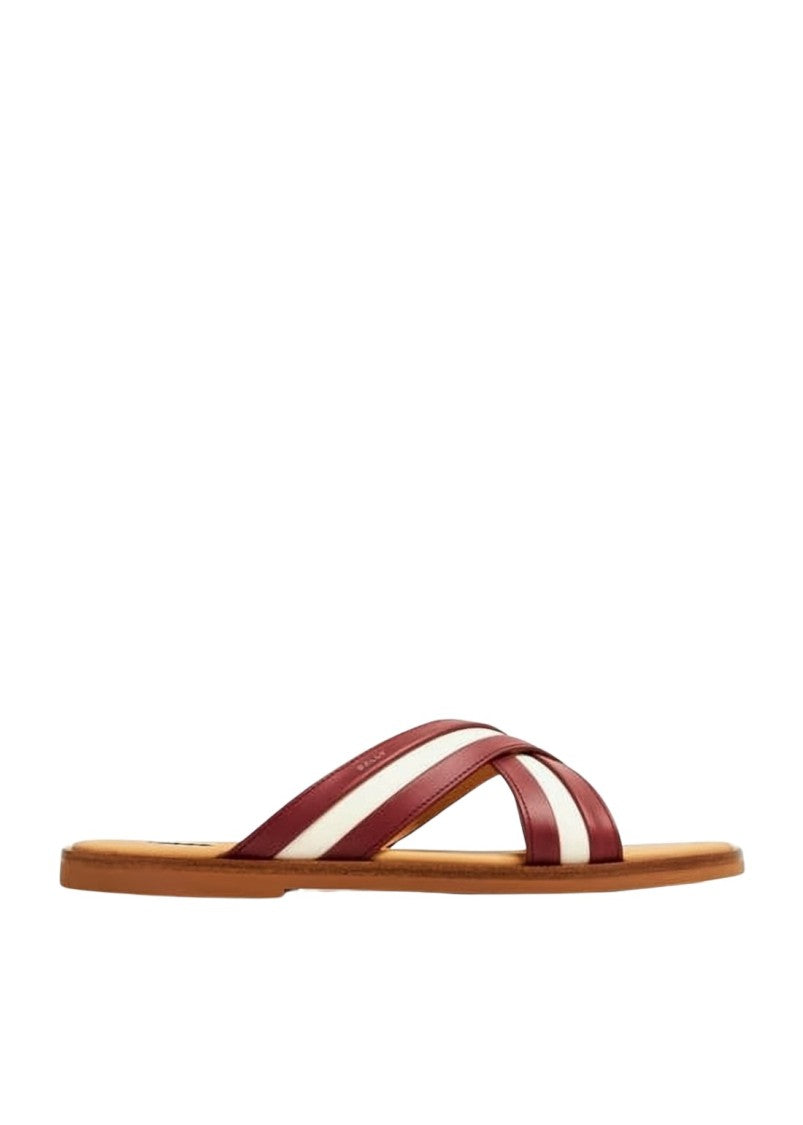 Bally Burgundy Leather Mule With Crisscross Straps