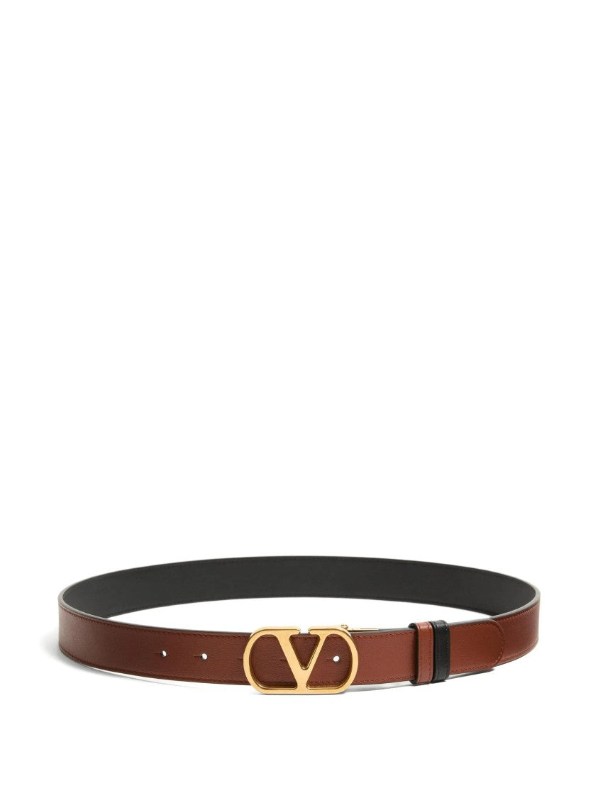 Valentino Reversible Calf Leather Belt With Distinctive V Logo Buckle
