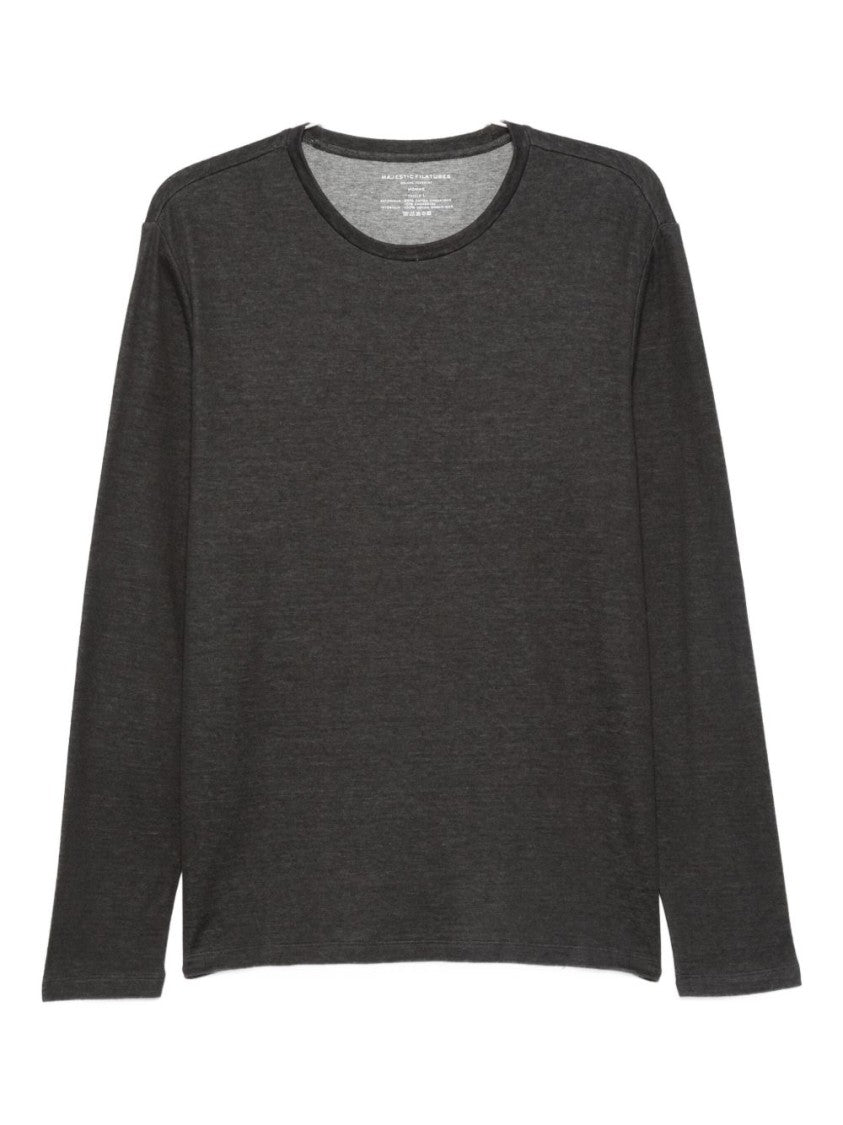 Majestic Filatures Long-Sleeved Black And Gray Cashmere-Cotton T-Shirt