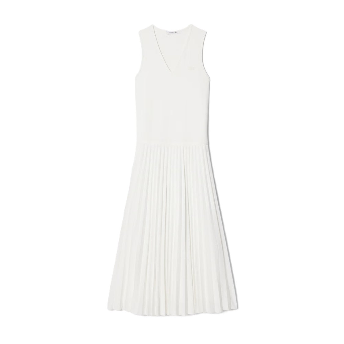 Lacoste White V-Neck Pleated Midi Dress