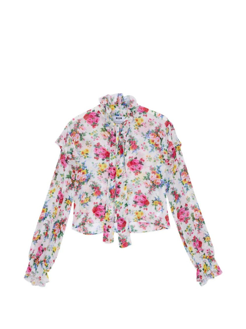 Msgm Multicolor Floral Print Ruffled Cuffs Shirt