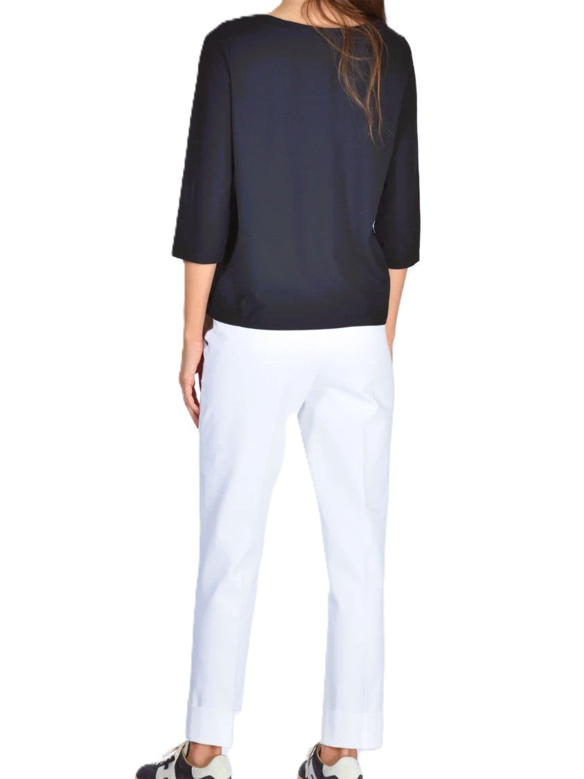 Zanone Black Three-Quarter Sleeve Minimalist Fabric Top