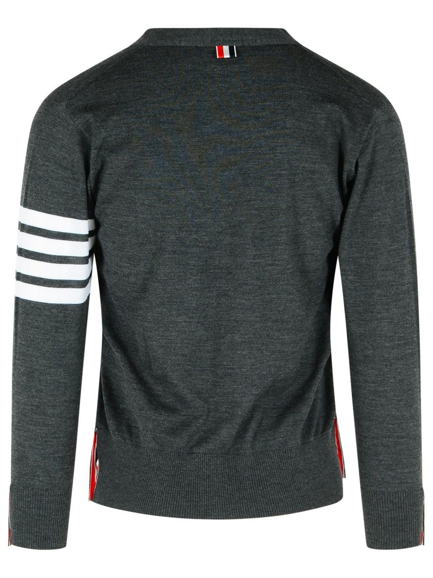 Thom Browne 4Bar' Dark Grey Virgin Wool Cardigan
