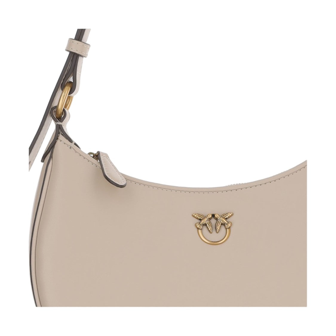Pinko Simply Mini Love Beige Half Moon Leather Shoulder Bag