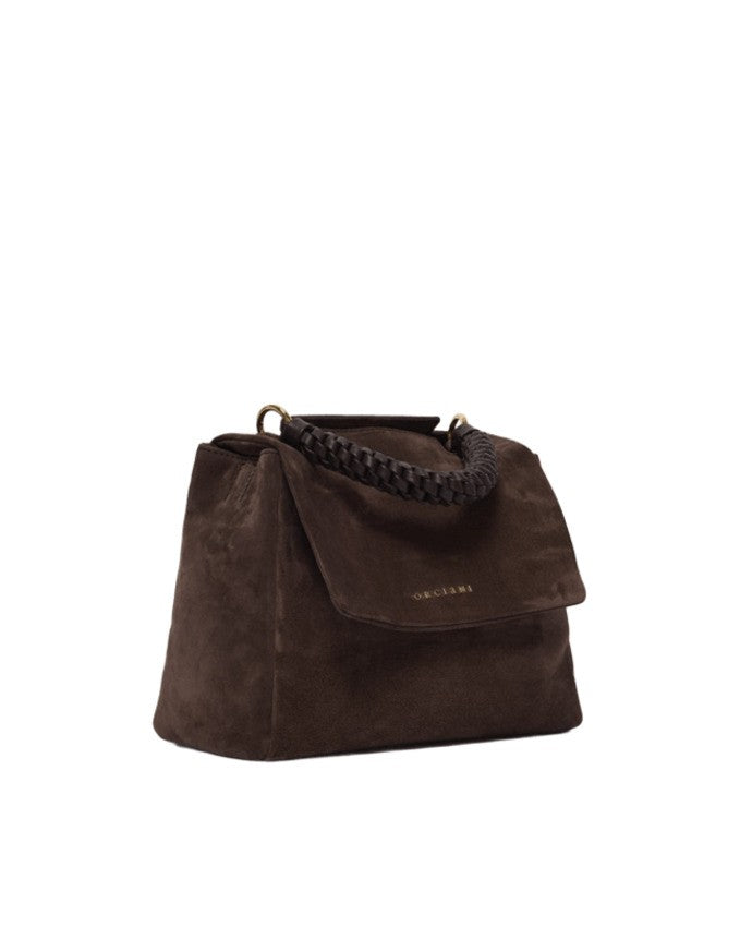 Orciani Compact Handbag In Soft Nubuck Leather With Braided Handle