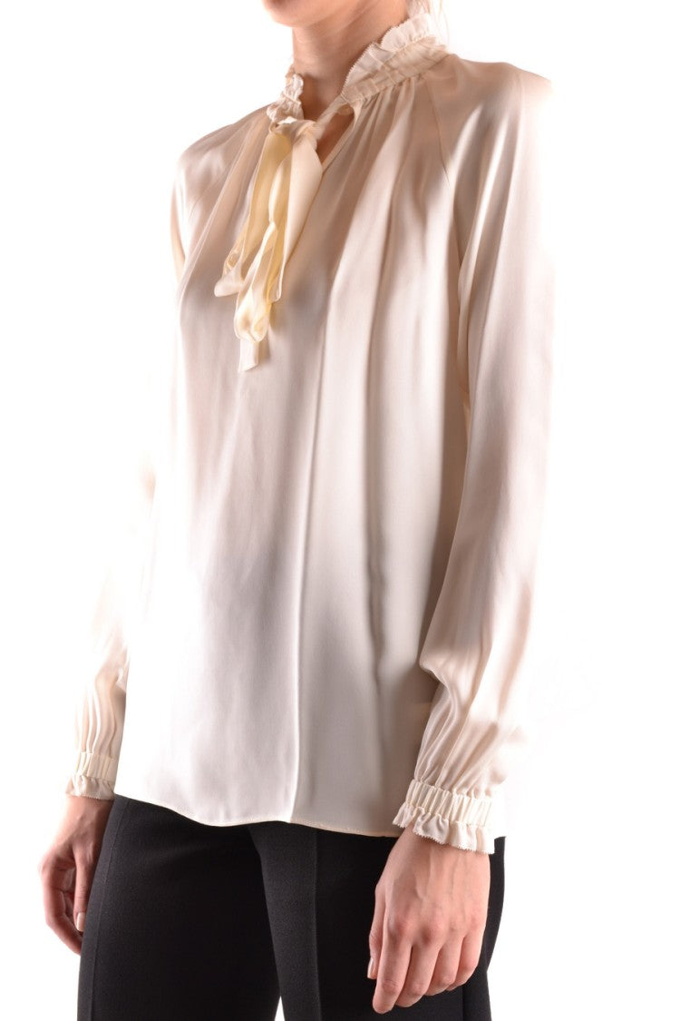 Michael Kors Flowing White Blouse With Ruffled Neckline