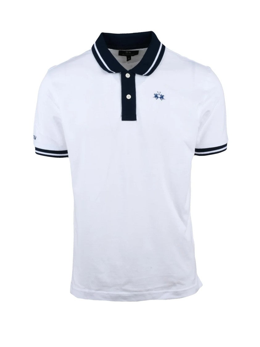 La Martina White Blue Cotton Polo
