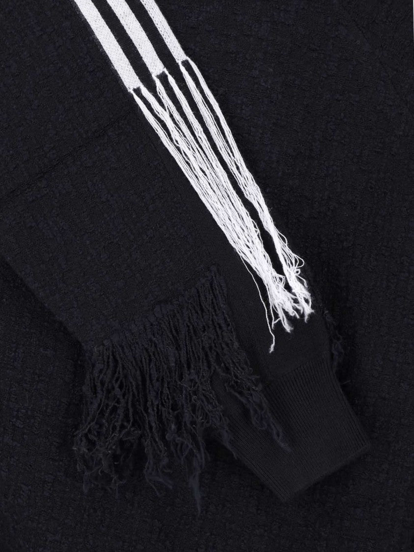 Y-3 Black 3 Stripes Fringed Wool Sweater