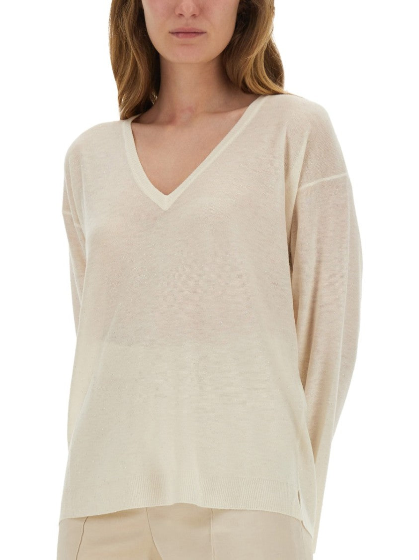 Fabiana Filippi Relaxed Fit Wool Blend V-Neck Sweater