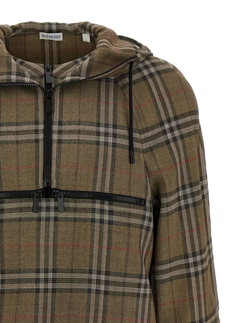 Burberry Check Fabric Multilayer Shirt With Hood And Adjustable Hem