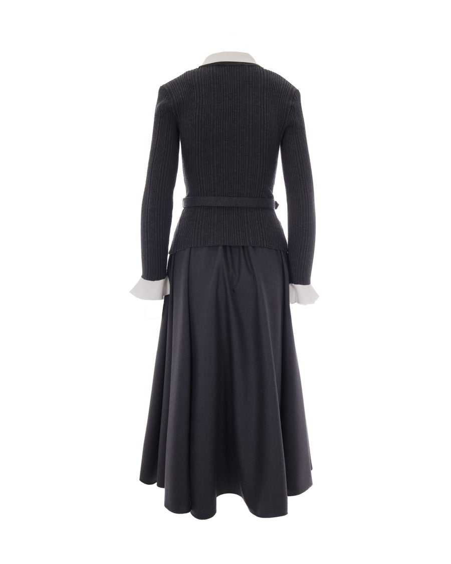 Self-Portrait Grey Ribbed Knit Midi Dress