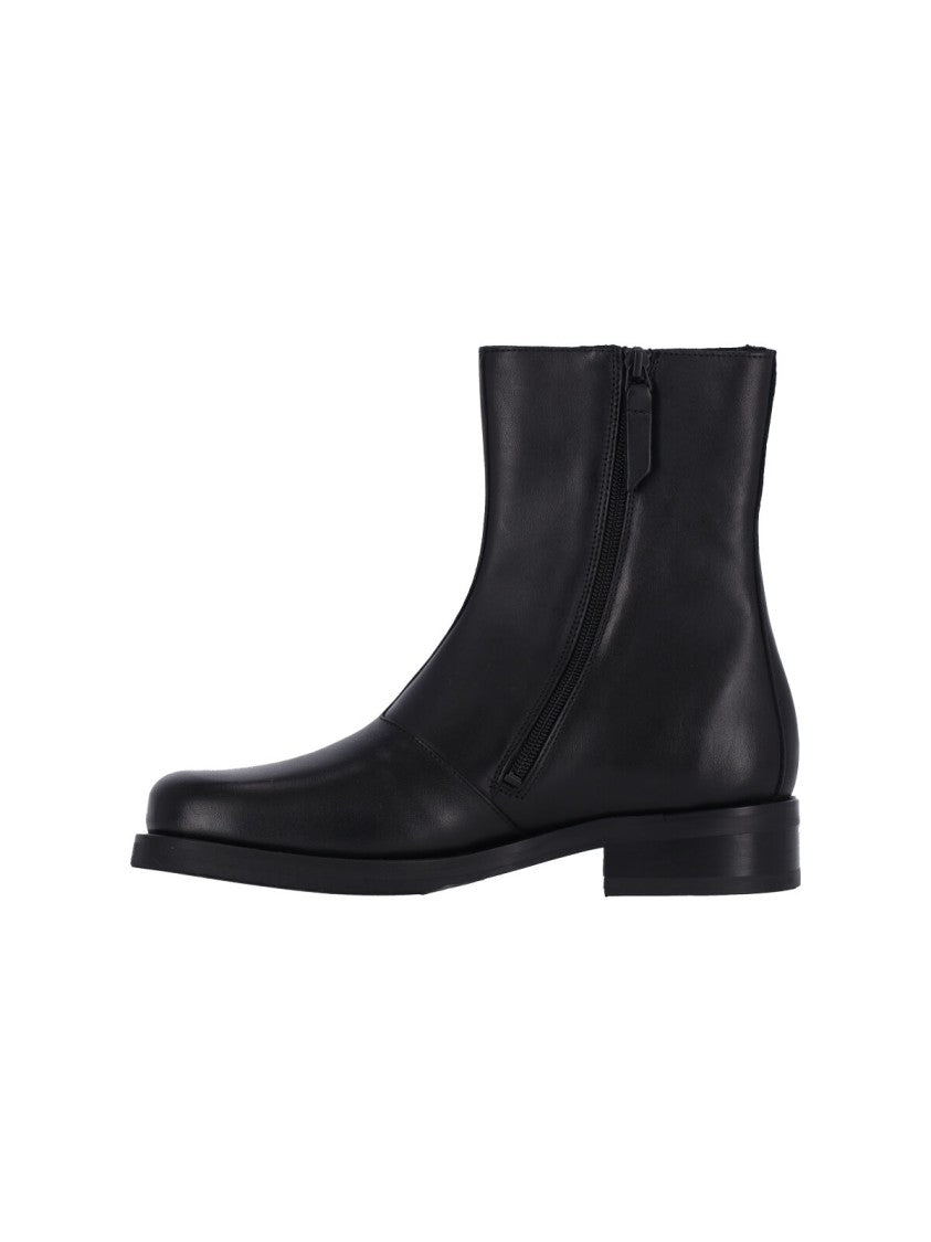 Our Legacy Black Leather Ankle Boots With Rounded Toe And Side Zip Closure