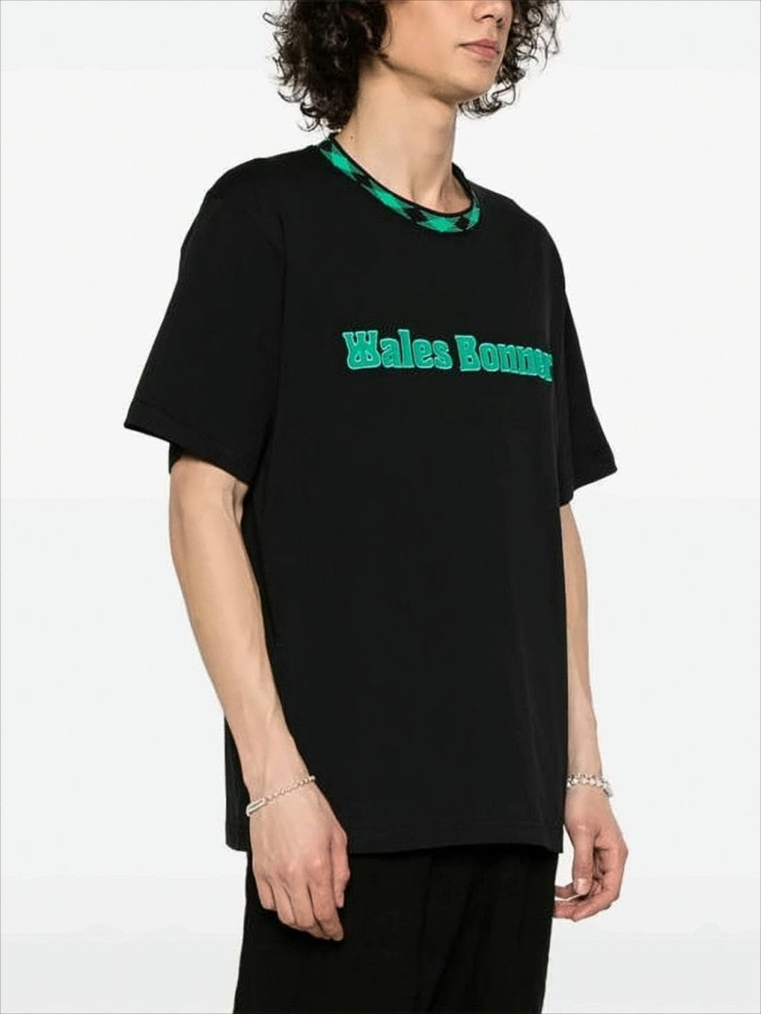 Wales Bonner Relaxed-Fit Black T-Shirt With Bold Green Logo