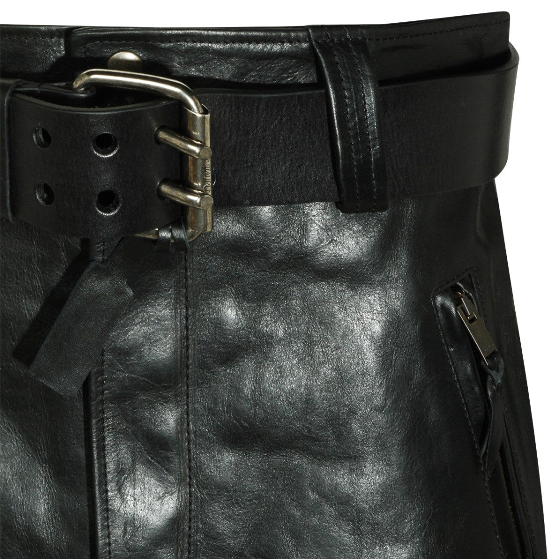 Saint Laurent Smooth Black Leather Midi Skirt With Adjustable Buckle Belt