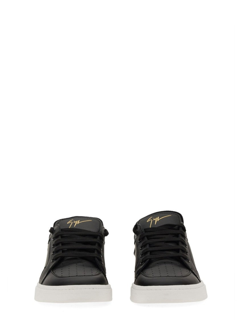 Giuseppe Zanotti Black Leather Sneakers With Embossed Logo