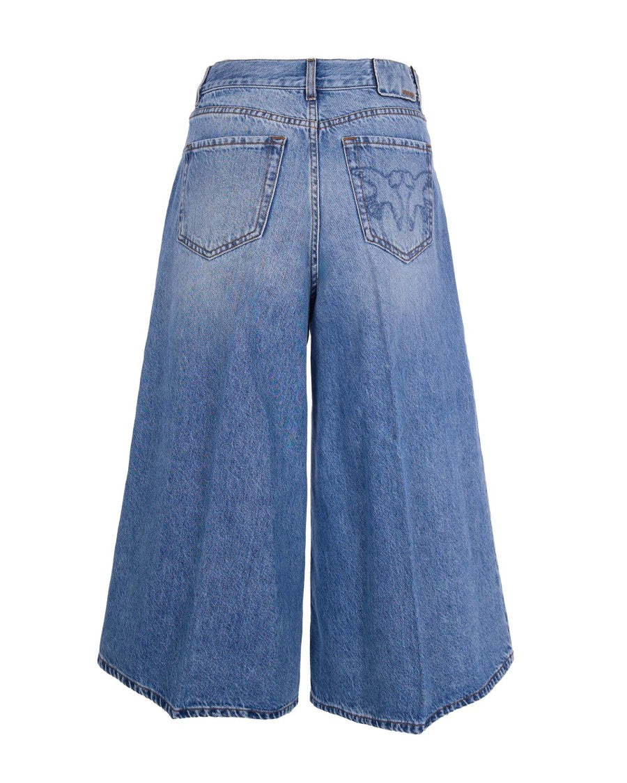 Pinko Stone Wash Wide-Leg Frayed Denim Shorts