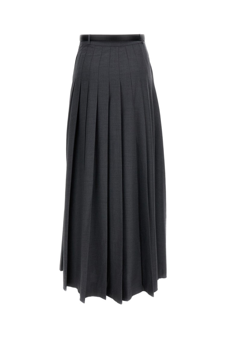 Self-Portrait Grey Pleated Wool Blend Skirt