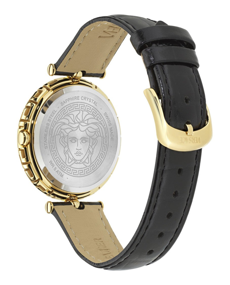 Versace Medusa Heritage Leather Watch With Gold-Plated Case And Guilloche Dial