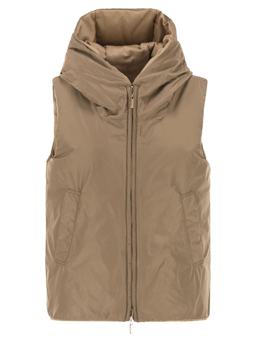 Max Mara Delfy Reversible Padded Waistcoat In Camel