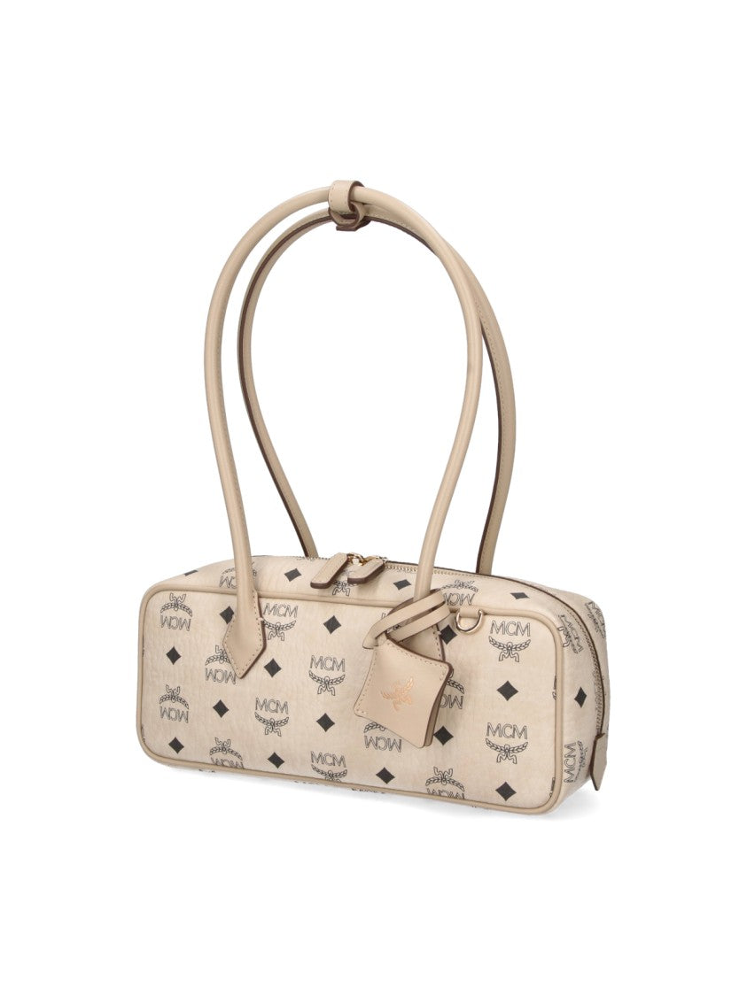 Mcm Beige Aren East-West Visetos Fabric Shoulder Bag