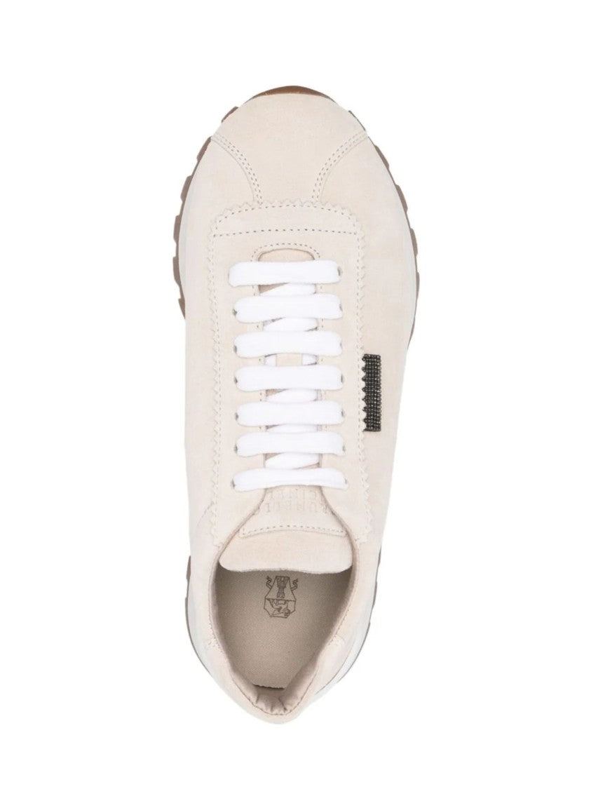 Brunello Cucinelli Ivory Monili Signature Chain Suede Sneakers