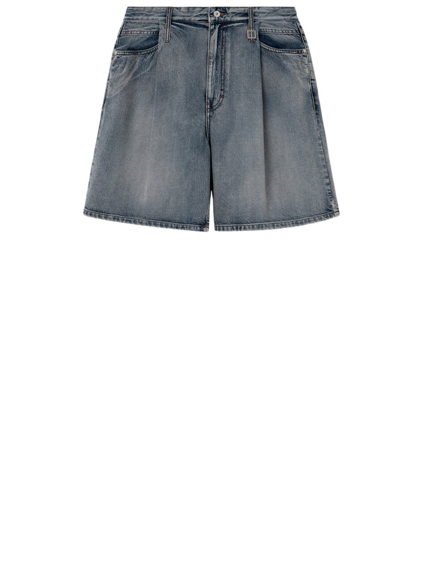 Wooyoungmi Relaxed-Fit Denim Shorts With Faded Wash Effect And Button Closure