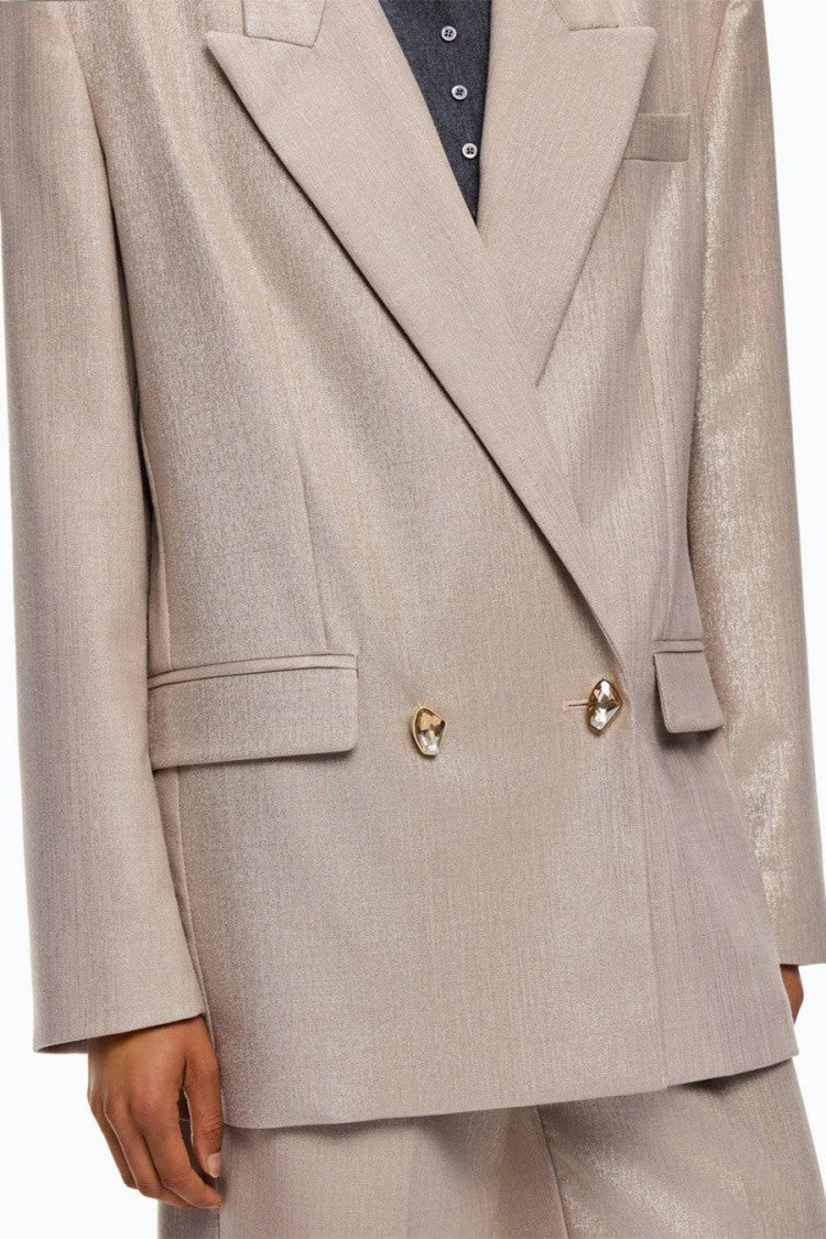 Pinko Beige Metallic-Sheen Double-Breasted Blazer