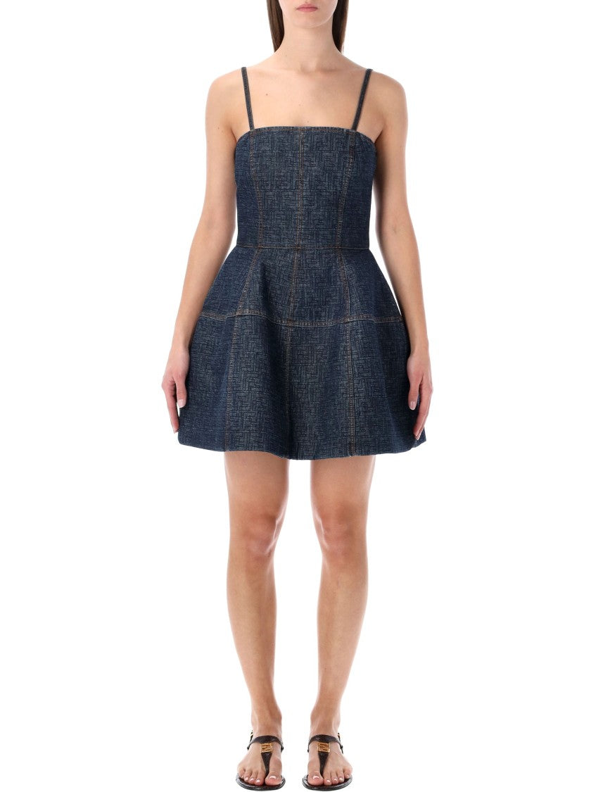 Fendi Quilted Denim Bustier Dress With Balloon Skirt