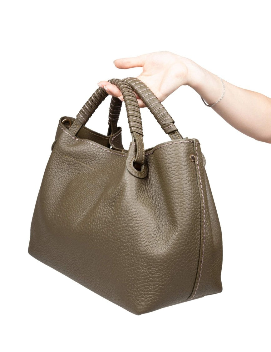 Visona Mia Leather Shoulder Bag, Moss Green