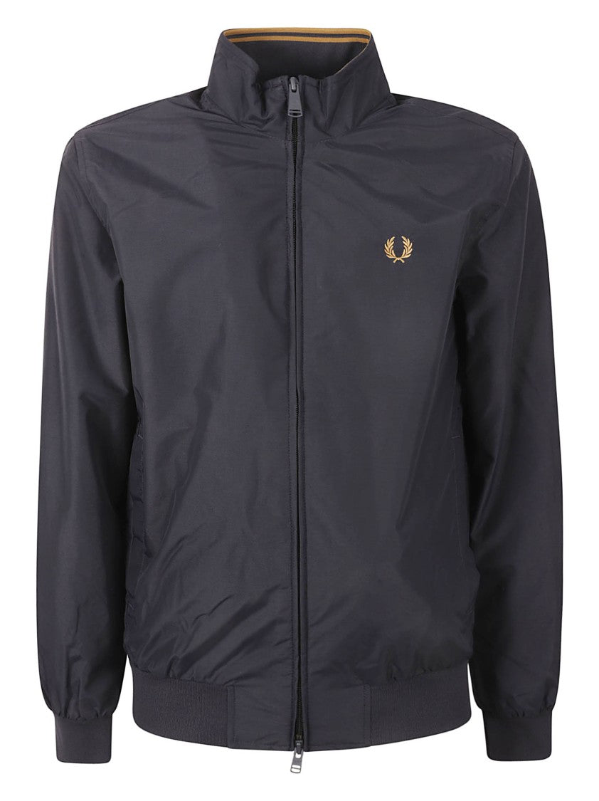 Fred Perry Minimalist Blue Zip-Up Coat With High Collar