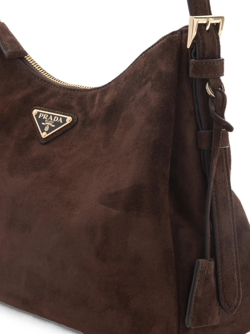 Prada Brown Suede Sacca Structured Shoulder Bag