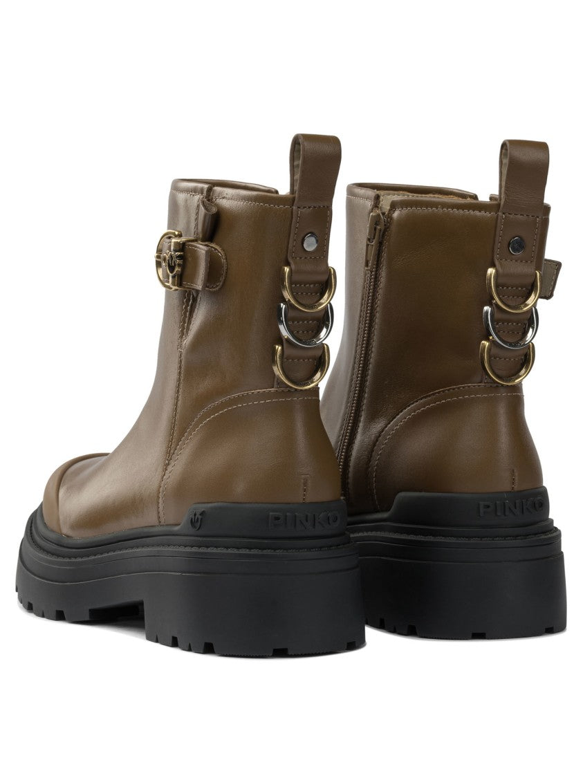 Pinko Brown Calf Leather Ankle Boots