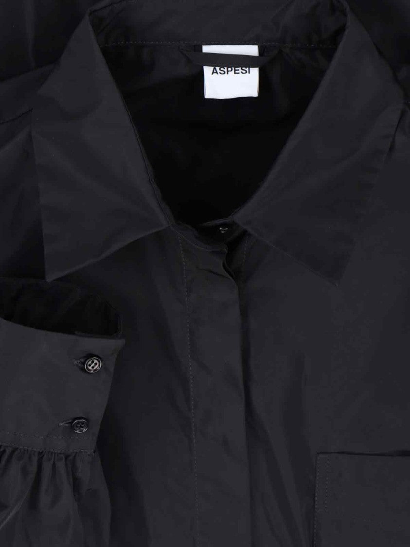 Aspesi Timeless Black Shirt With Pointed Collar And Curved Hemline