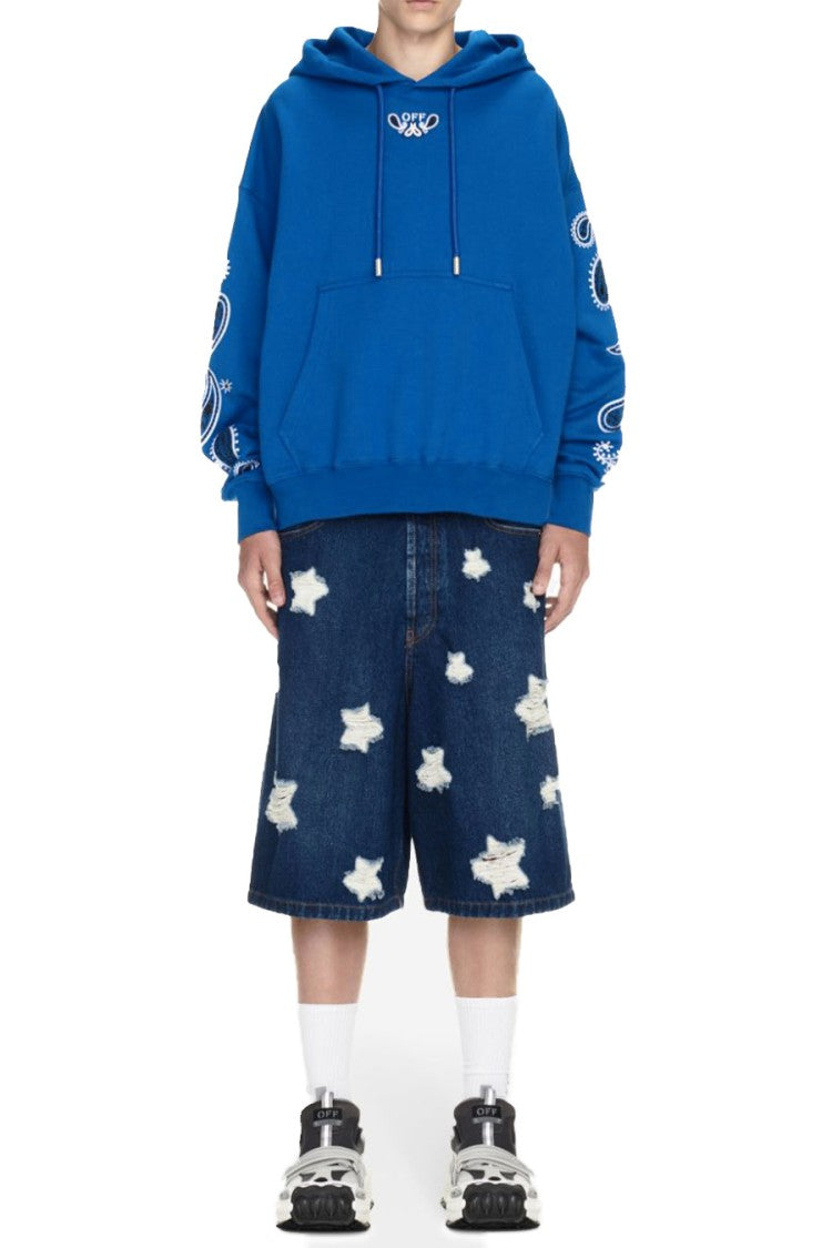 Off-White Light Blue Bandana Embroidered Cotton Hoodie