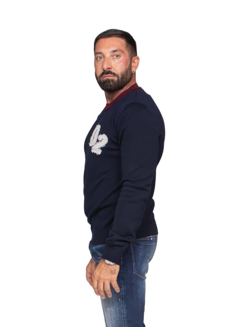 Dsquared2 Wool Sweater With Contrasting Ribbed Collar And Iconic Logo