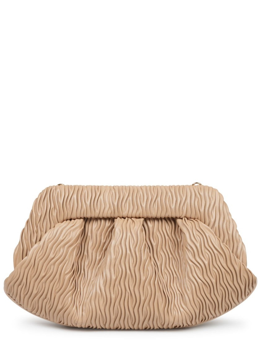 Themoirè Beige Textured Ruched Shoulder Bag