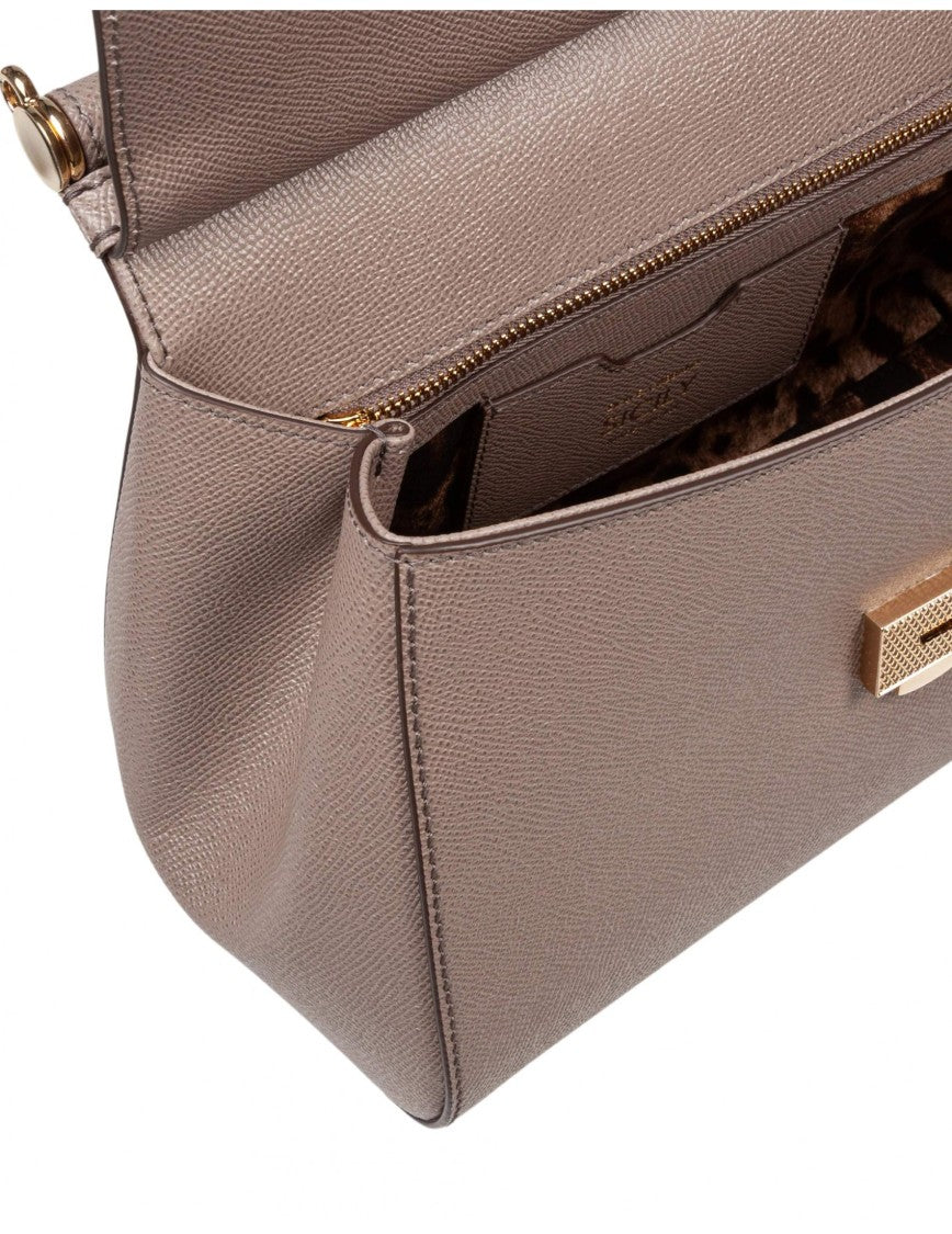 Dolce & Gabbana Mud Color Medium Sicily Bag In Dauphine Leather