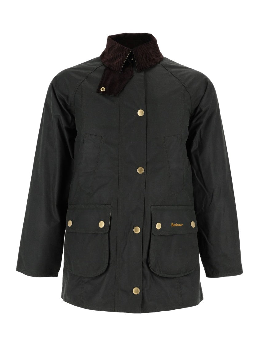 Barbour Waxed Cotton Jacket With Structured Silhouette And Corduroy Collar