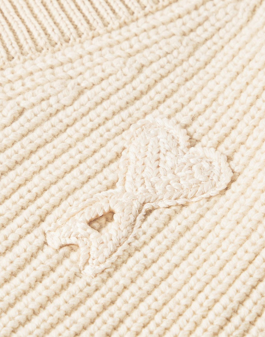 Ami Paris Ribbed V-Neck Knit Sweater With Logo Detailing