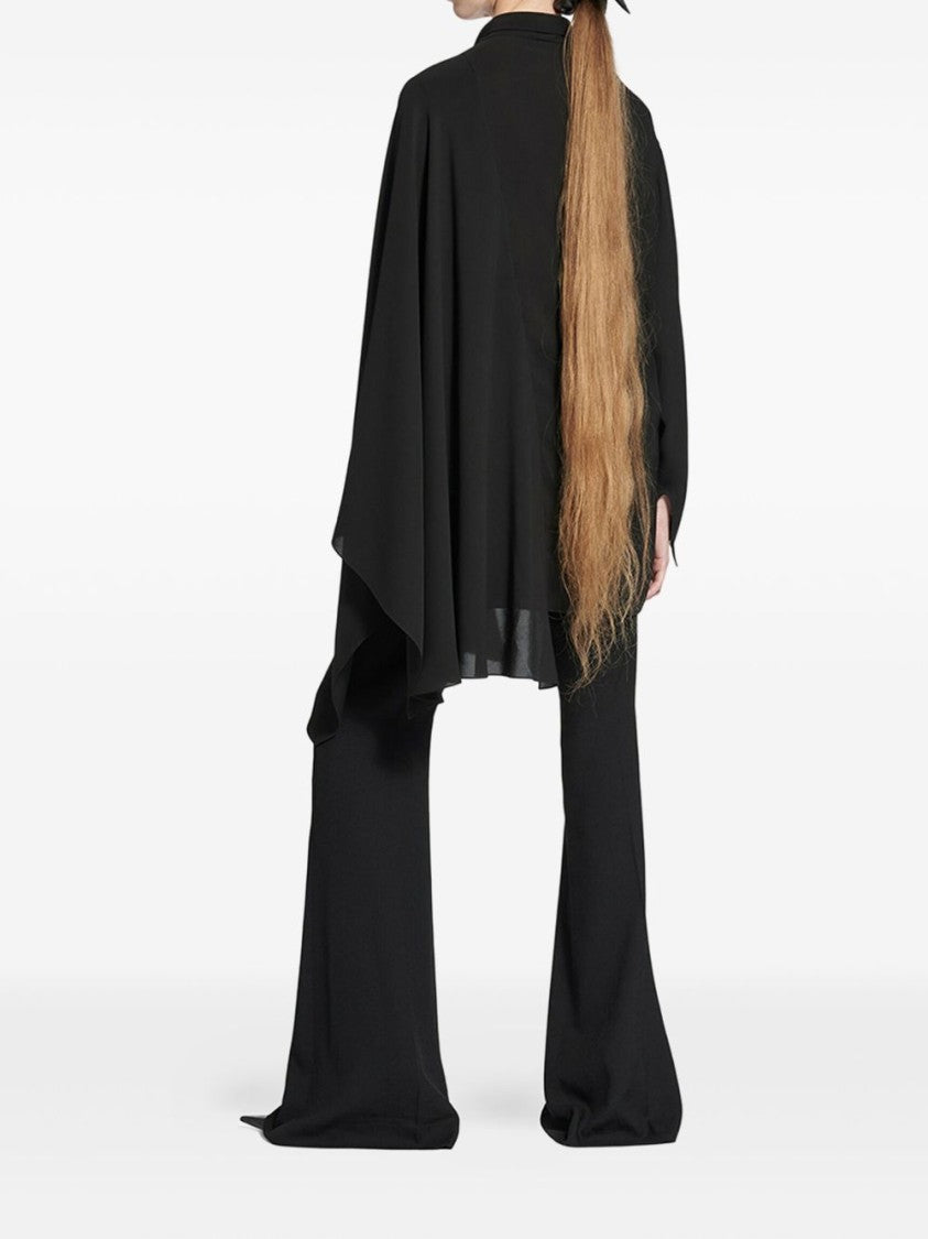 Balenciaga Asymmetrical Black Washed Silk Georgette Blouse With Lavallière Collar