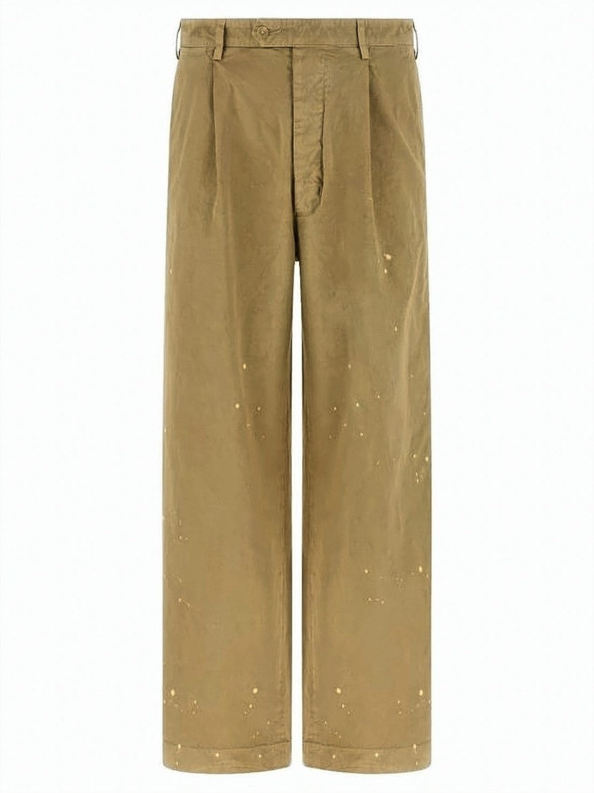 Auralee Neutrals Relaxed Straight-Leg Paint Splatter Trousers