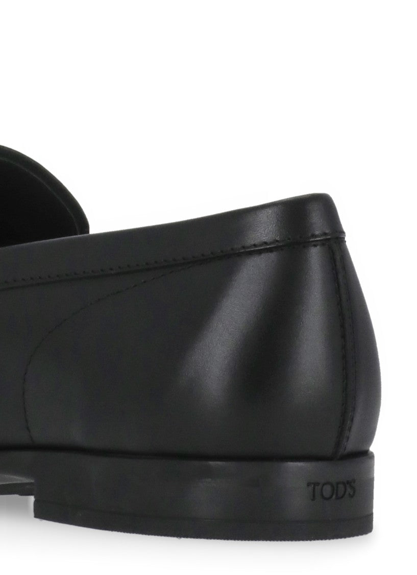 Tod's Black Smooth Leather Monogram Loafers