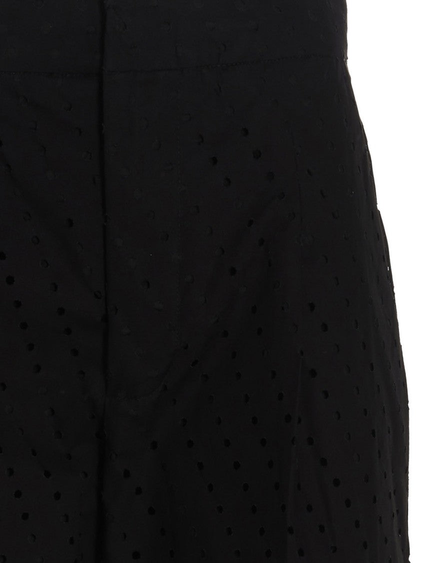 Nude Pleated Black Cotton Pants With Intricate Perforations