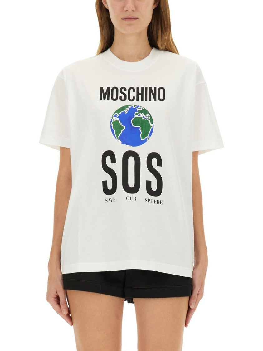 Moschino Relaxed-Fit Cotton T-Shirt With Bold Globe Print