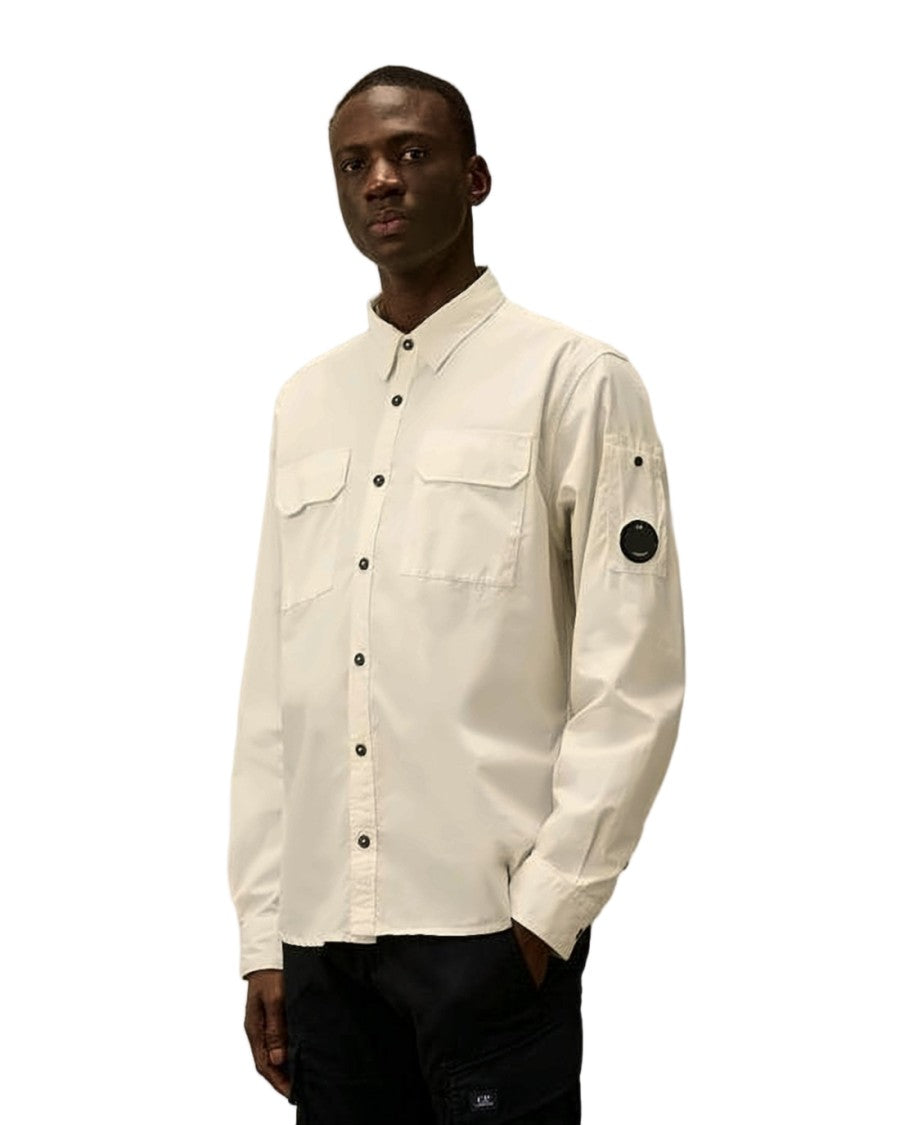 C.P. Company Minimalist White Long-Sleeve Shirt With Distinctive Patch