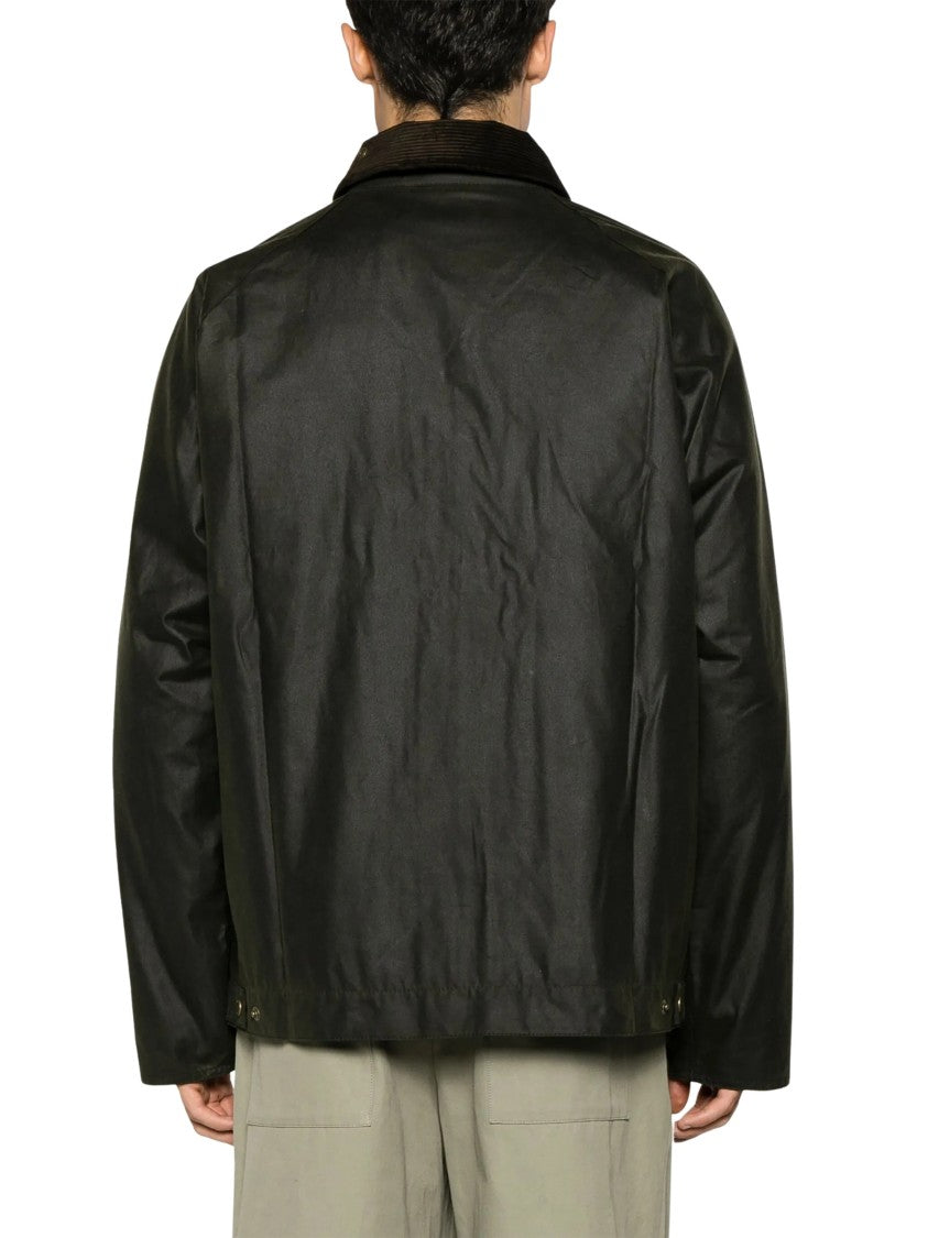 Barbour Short Waxed Jacket With High Collar And Flap Pockets