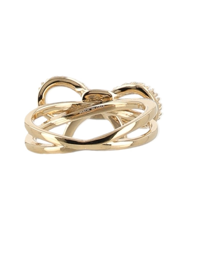 Ferragamo Bow-Shaped Glass Gold-Tone Brass Ring